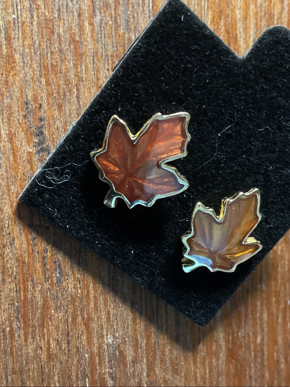 Gold-Trim Brown Leaf Stud Earrings 23
